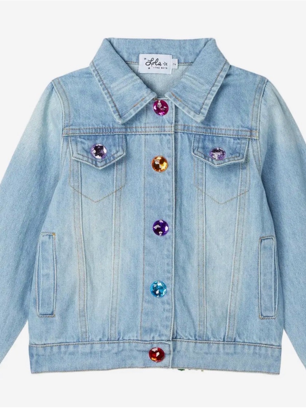 Lola + The Boys Beaded Evil Eye Denim Jean Jacket Sz 8